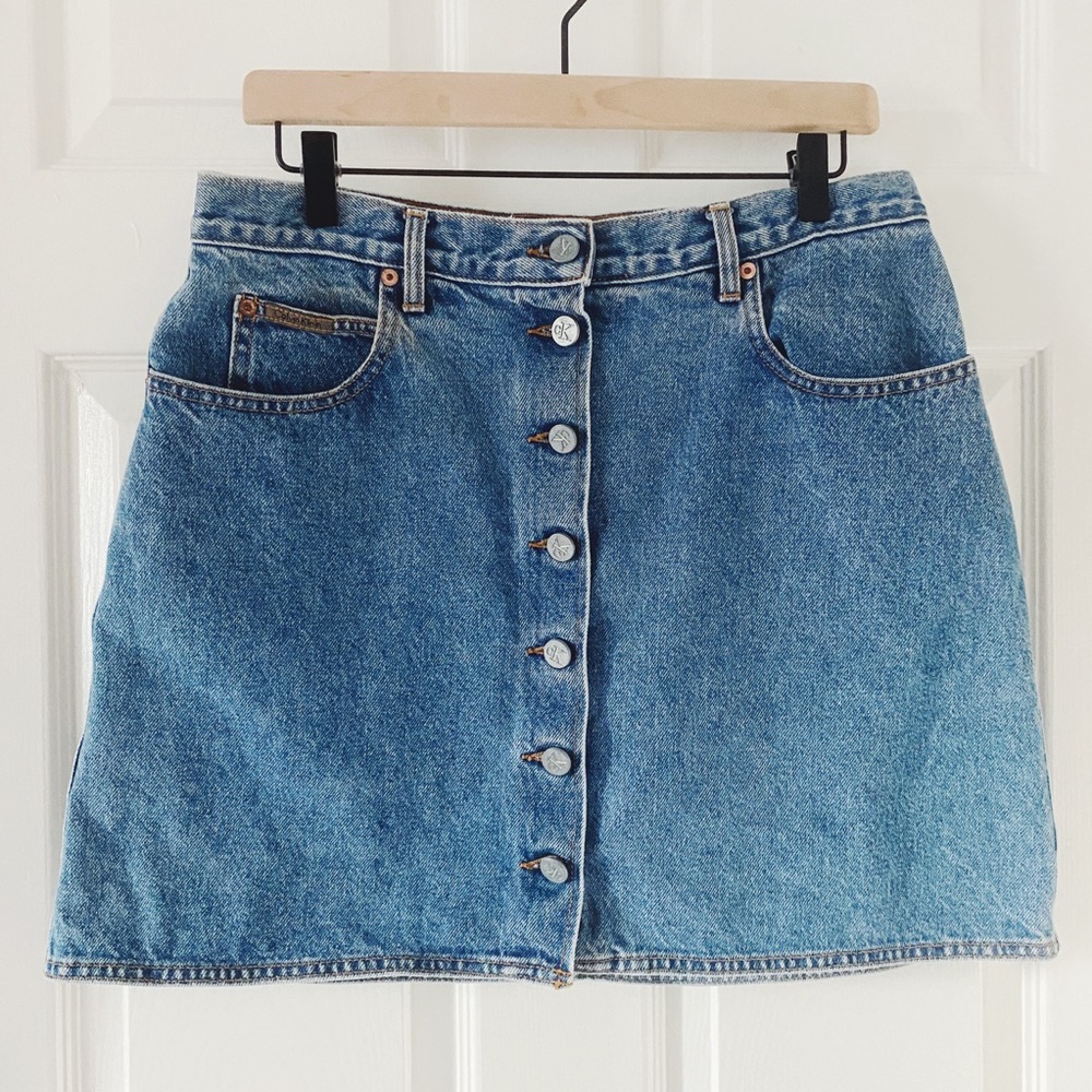 Calvin Klein Mini Denim Button Skirt